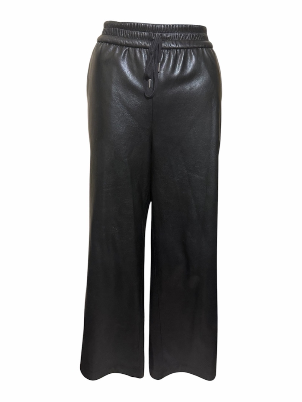 Alice + Olivia Black Faux Leather Wide-Leg Drawstring Pants